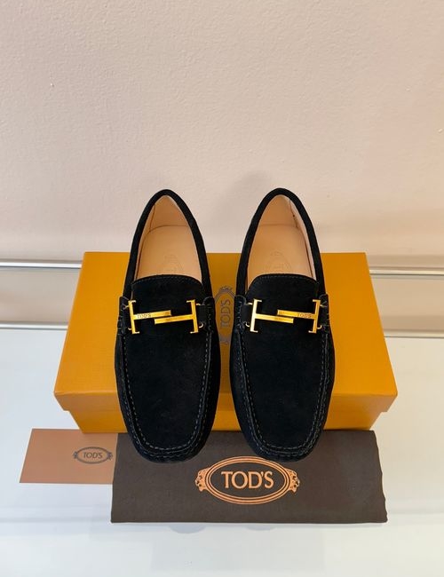 Tods Litchi Grain Suede Leather Loafers