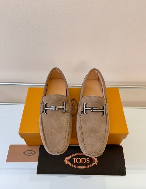 Tods Litchi Grain Suede Leather Loafers