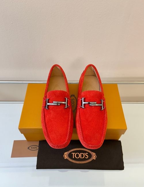 Tods Litchi Grain Suede Leather Loafers
