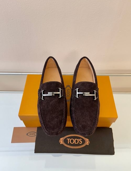 Tods Litchi Grain Suede Leather Loafers