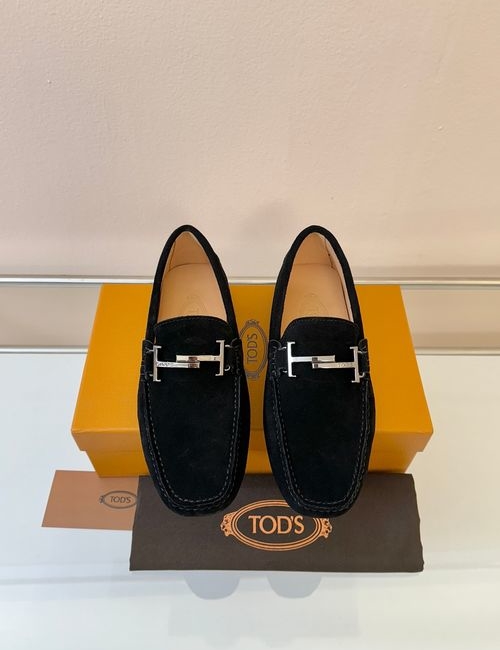 Tods Litchi Grain Suede Leather Loafers