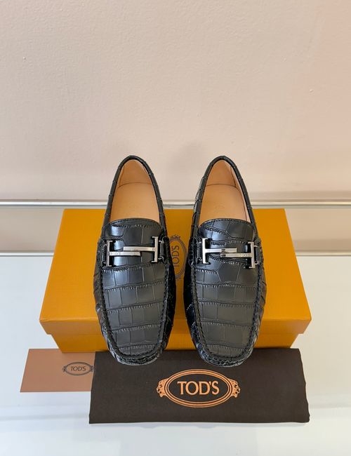 Tods Litchi Grain Suede Leather Loafers