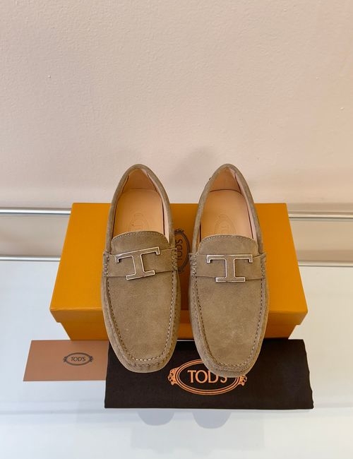 Tods Litchi Grain Suede Leather Loafers