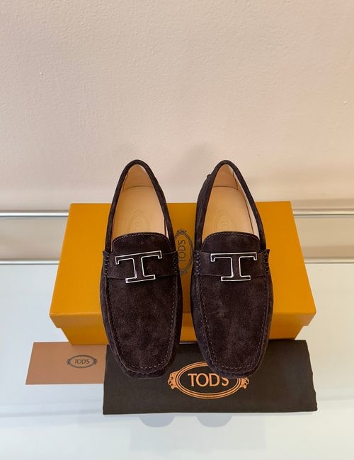 Tods Litchi Grain Suede Leather Loafers