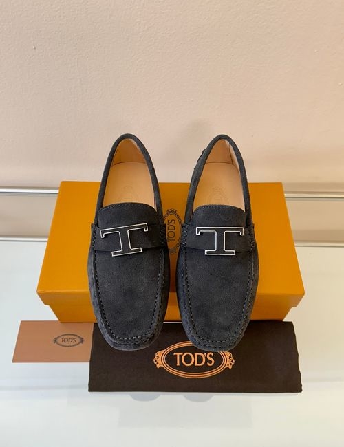 Tods Litchi Grain Suede Leather Loafers