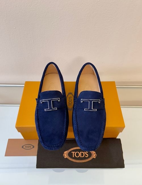 Tods Litchi Grain Suede Leather Loafers
