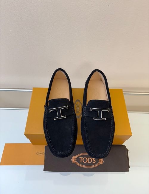 Tods Litchi Grain Suede Leather Loafers