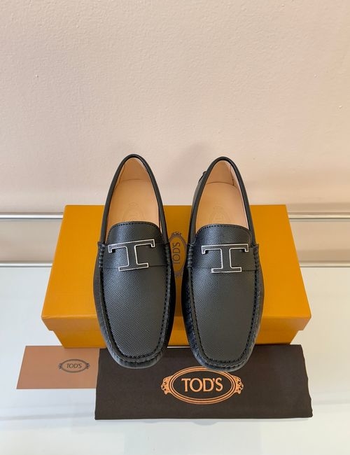Tods Litchi Grain Suede Leather Loafers