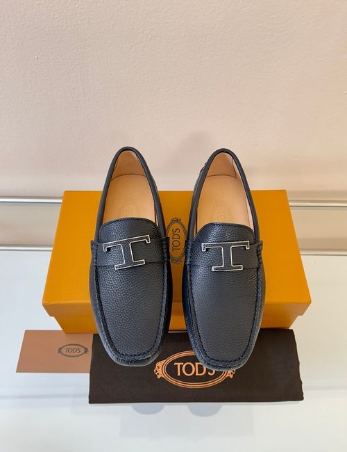 Tods Litchi Grain Suede Leather Loafers
