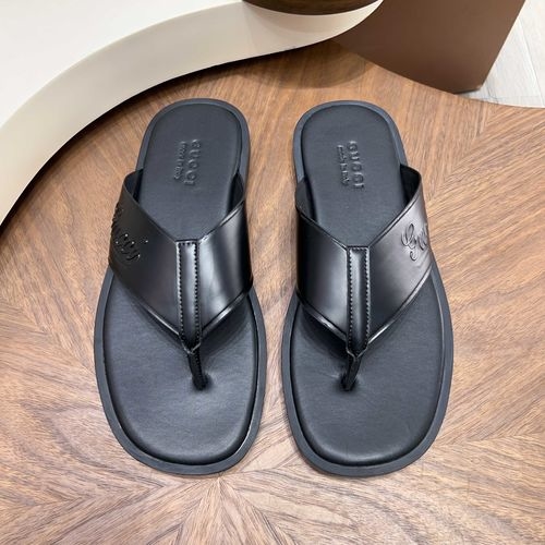 Gucci Embossed Leather Slippers, Classic Style