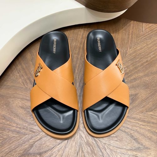 Burberry Crossover Strap Slides Cowhide With TB Logo