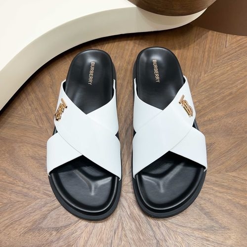 Burberry Crossover Strap Slides Cowhide With TB Logo