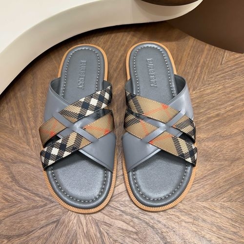 Burberry Cross-strap Slides With Leather TB Logo