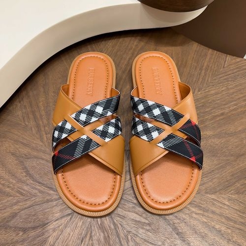 Burberry Cross-strap Slides With Leather TB Logo