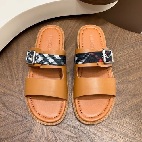 Burberry Cross-strap Slides With Leather TB Logo
