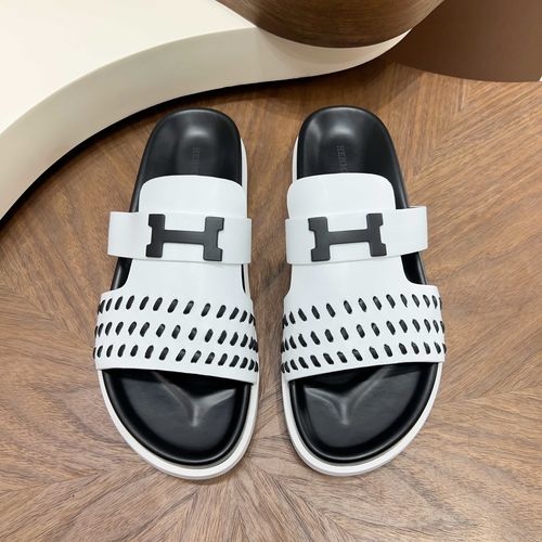 Hermes H Buckle Leather Casual Slides
