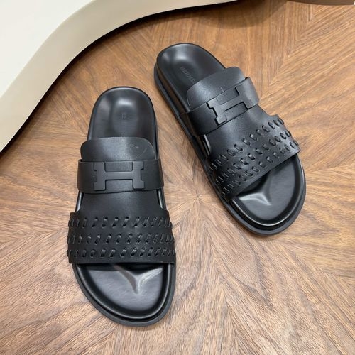 Hermes H Buckle Leather Casual Slides