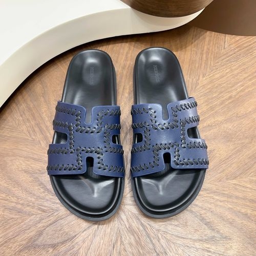 Hermes H Buckle Leather Casual Slides