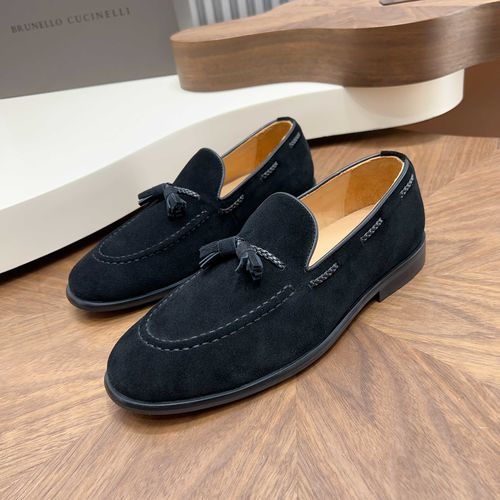 Brunello Cucinelli BC Suede Leather Loafers Hand Stitched Non-slip Sole