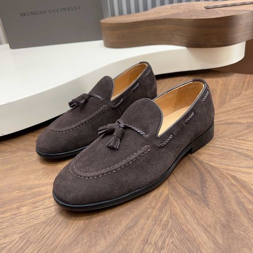 Brunello Cucinelli BC Suede Leather Loafers Hand Stitched Non-slip Sole