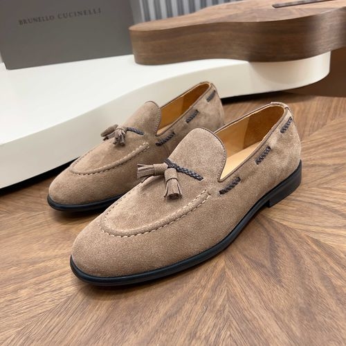 Brunello Cucinelli BC Suede Leather Loafers Hand Stitched Non-slip Sole