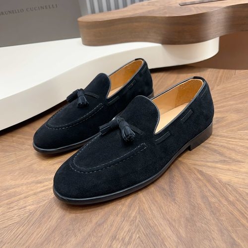 Brunello Cucinelli BC Suede Leather Loafers Hand Stitched Non-slip Sole