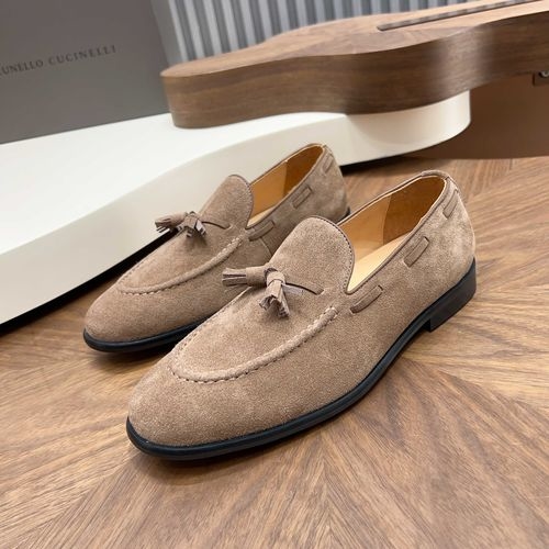 Brunello Cucinelli BC Suede Leather Loafers Hand Stitched Non-slip Sole
