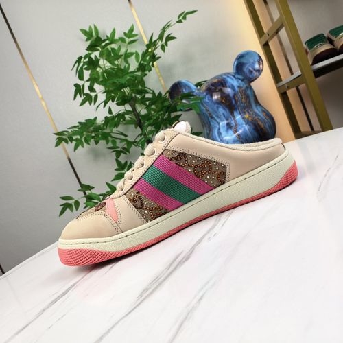 Gucci Rhinestone Decor Casual Distressed Mules Brushed Cowhide Upper