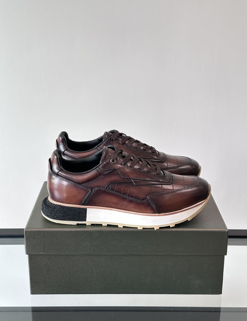 Berluti Stitched Leather Casual Sneakers With Rubber Sole
