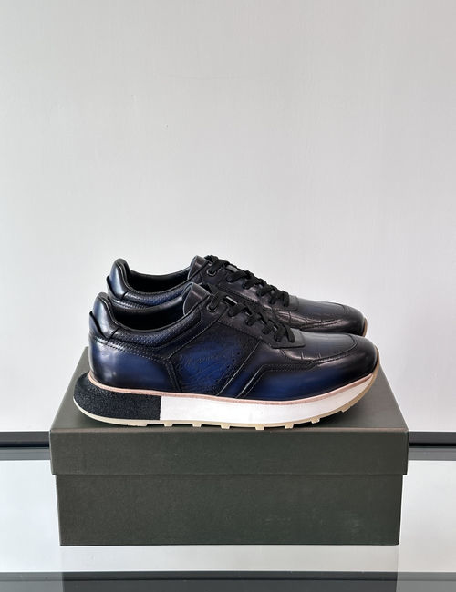 Berluti Stitched Leather Casual Sneakers With Rubber Sole