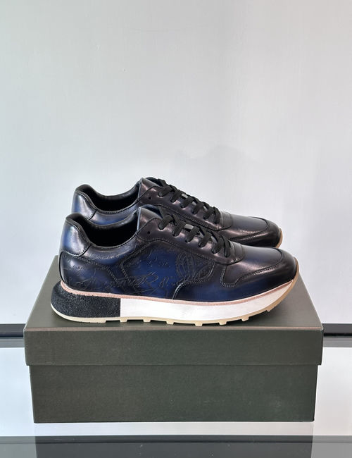 Berluti Stitched Leather Casual Sneakers With Rubber Sole