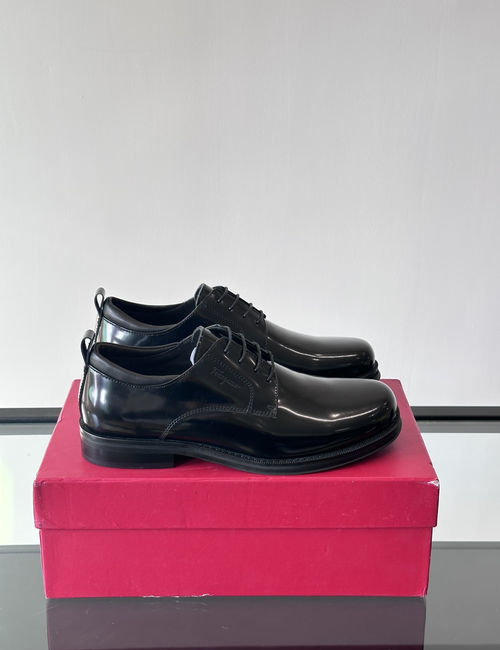 Ferragamo Genuine Leather Dress Shoes With Rubber Soles