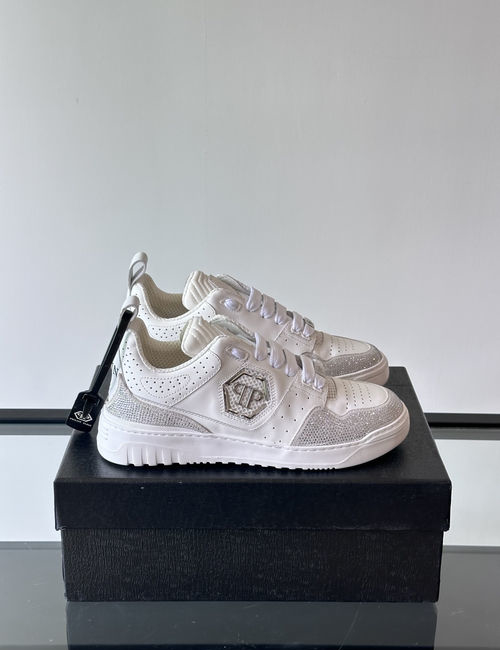 Philipp Plein Rhinestone Leather Low-top Casual Shoes