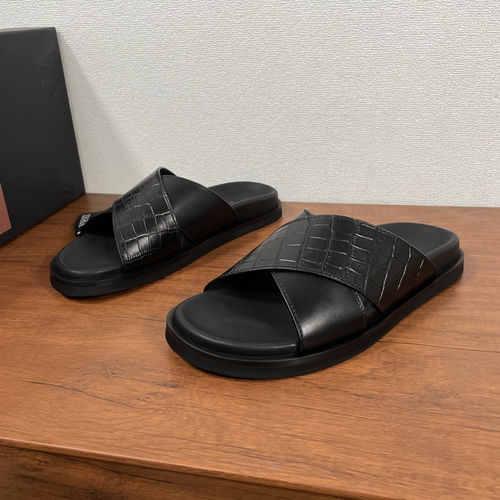 Zegna Croc-embossed Leather Cross Strap Slides