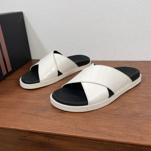 Zegna Croc-embossed Leather Cross Strap Slides