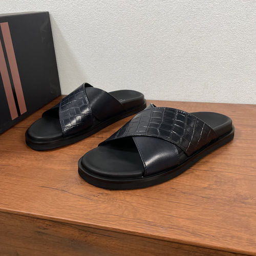 Zegna Croc-embossed Leather Cross Strap Slides