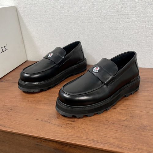 Moncler Leather Loafers With Patterned Rubber Sole