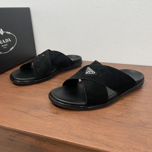 Prada Suede Leather Cross Sandals With Logo