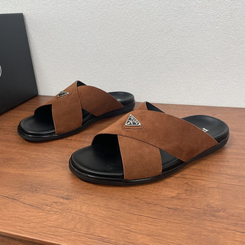 Prada Suede Leather Cross Sandals With Logo