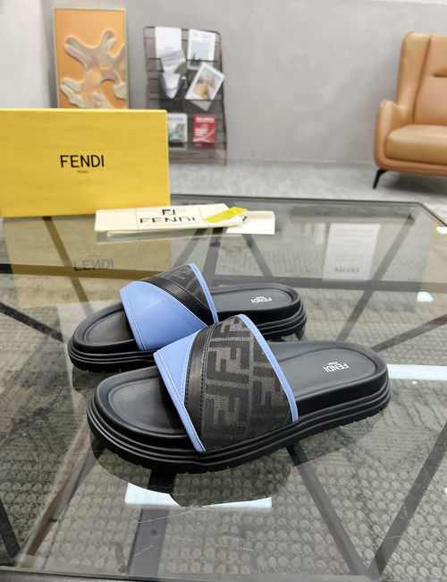 Fendi Cowhide Fabric Slippers With Stitching Sole