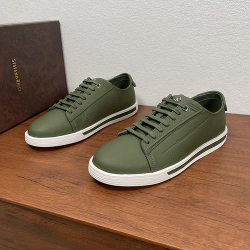 Stefano Ricci Grain Leather Casual Sneakers Army Green