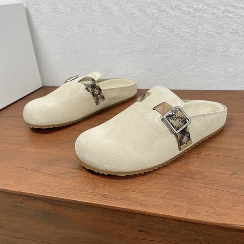 Burberry Beige Urchin Plaid Leather Slides