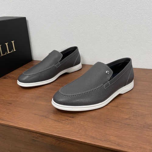 Zilli Perforated Leather Loafers Dark Grey