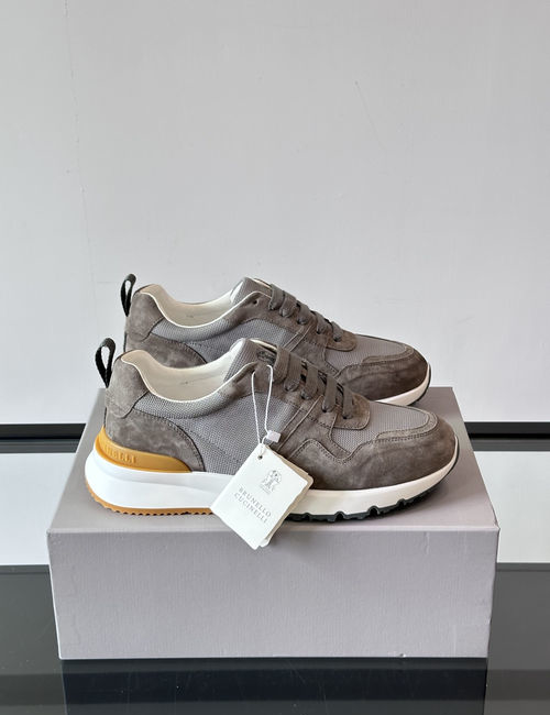 Brunello Cucinelli BC Suede Leather Color-block Sneakers With TPU Sole