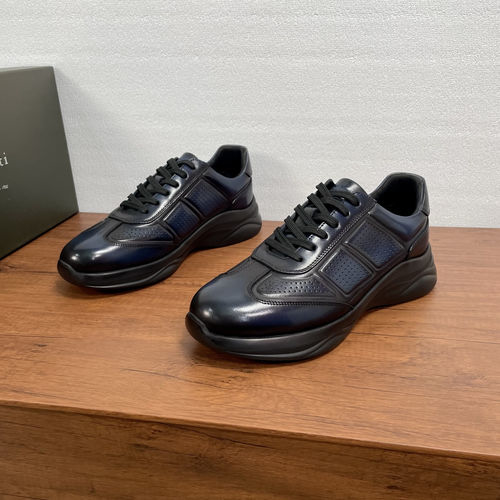 Berluti Patina Perforated Leather Casual Sneakers Blue