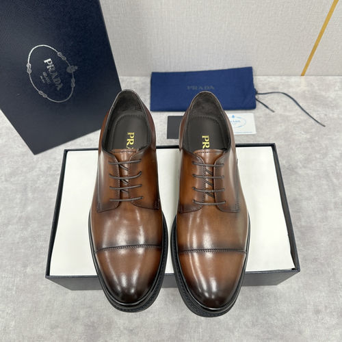 Prada Polished Leather Lace-Up Oxford Shoes