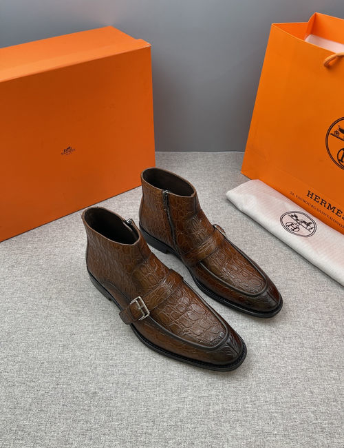 Hermes Genuine Leather Ankle Boots