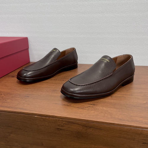 Ferragamo Litchi Grain Leather Loafers Coffee