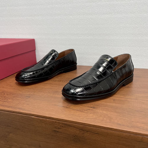 Ferragamo Crocodile Embossed Leather Loafers Black