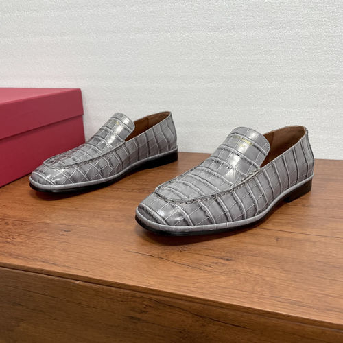 Ferragamo Crocodile Embossed Leather Loafers Grey